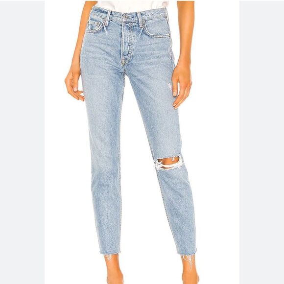 Grlfrnd‎ High Rise Karolina Cotton Distressed Straight Leg Women's Jeans size 26 - Picture 1 of 9
